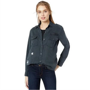 Rails Kato Charcoal Military Style Lyocell Linen Jacket Shacket Pockets Small